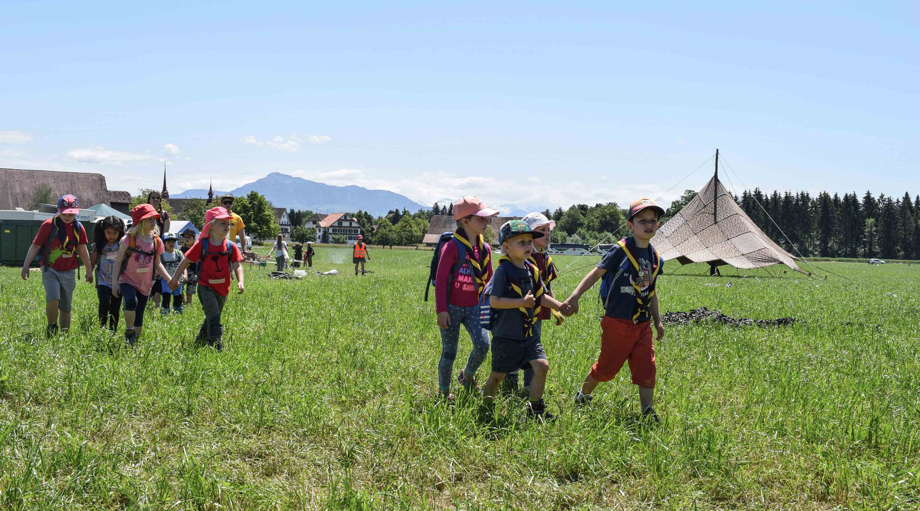 Beaver group hikes across camp grounds